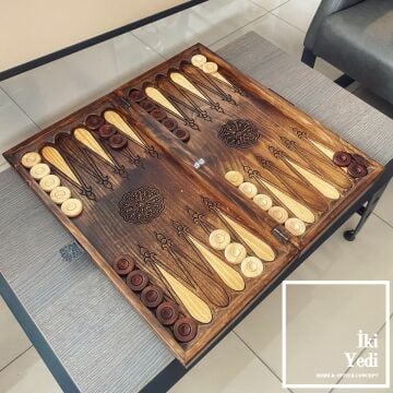 Lauren Oymalı Motifli Masif Ağaç Ahşap Tavla Takımı Antik Tema Unutulmaz Hediyelik Eşyalar VIP Klas