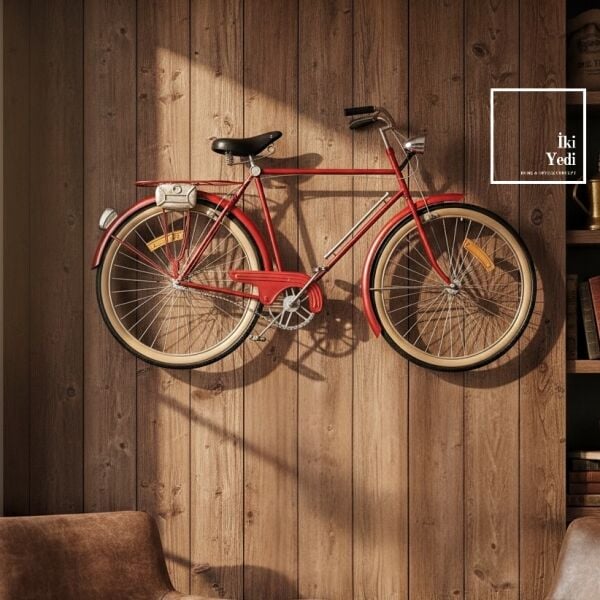 Riquel Kırmızı Bisiklet Metal Duvar Pano 100x57 cm Ev Ofis Cafe Genç Odası Çok Amaçlı Duvar Dekoru