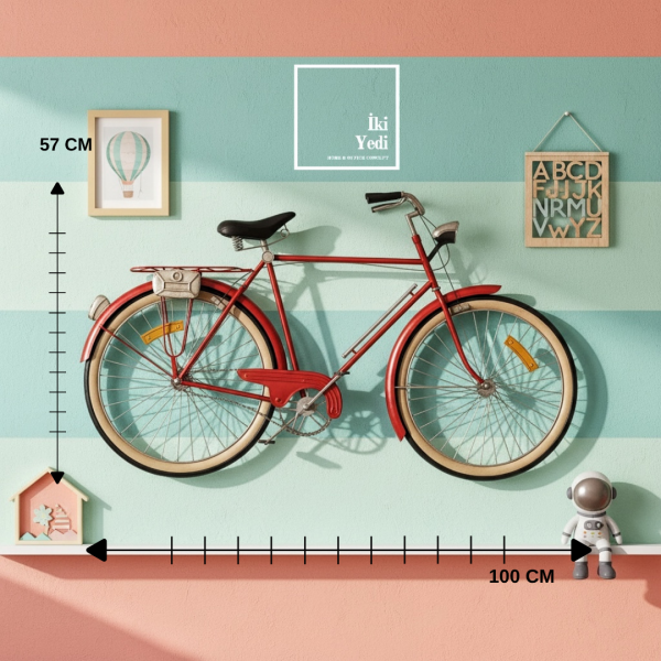 Riquel Kırmızı Bisiklet Metal Duvar Pano 100x57 cm Ev Ofis Cafe Genç Odası Çok Amaçlı Duvar Dekoru