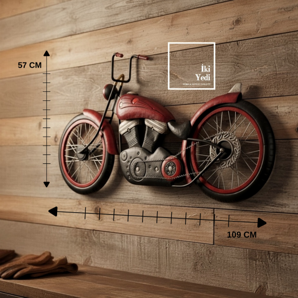 Austin : Yolların Efsanesi 108 cm Vintage Chopper Maketi Duvar Dekoru Kırmızı Metal Motorsiklet