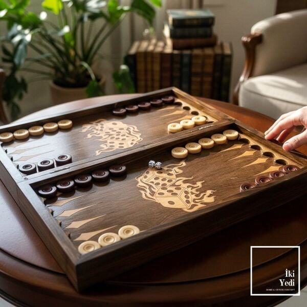 Kıbrıs Ahşap Tavla Takımı Antik Lüks Alevli Zar Figür Oyun Temalı Unutulmaz Hediye Backgammon Gift