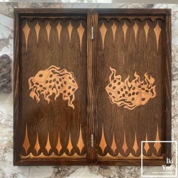 Kıbrıs Ahşap Tavla Takımı Antik Lüks Alevli Zar Figür Oyun Temalı Unutulmaz Hediye Backgammon Gift