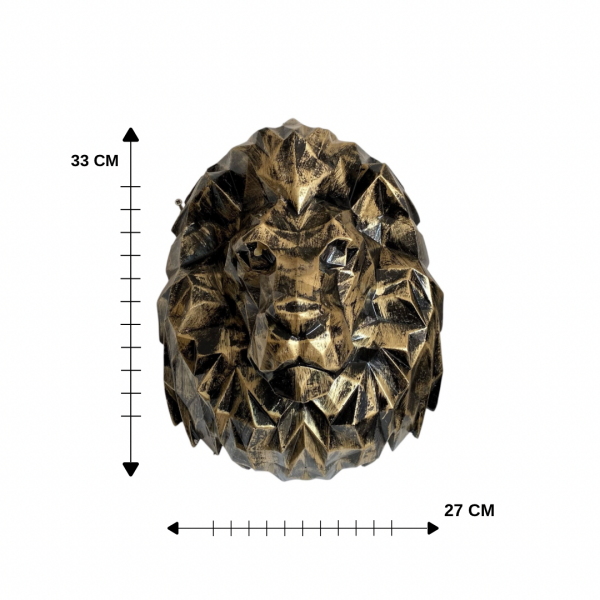 Leonardis Geometrik Aslan Duvar Dekoru Antik Altın & Siyah 33 cm Duvar Asma Hayvan Kafası Heykeli