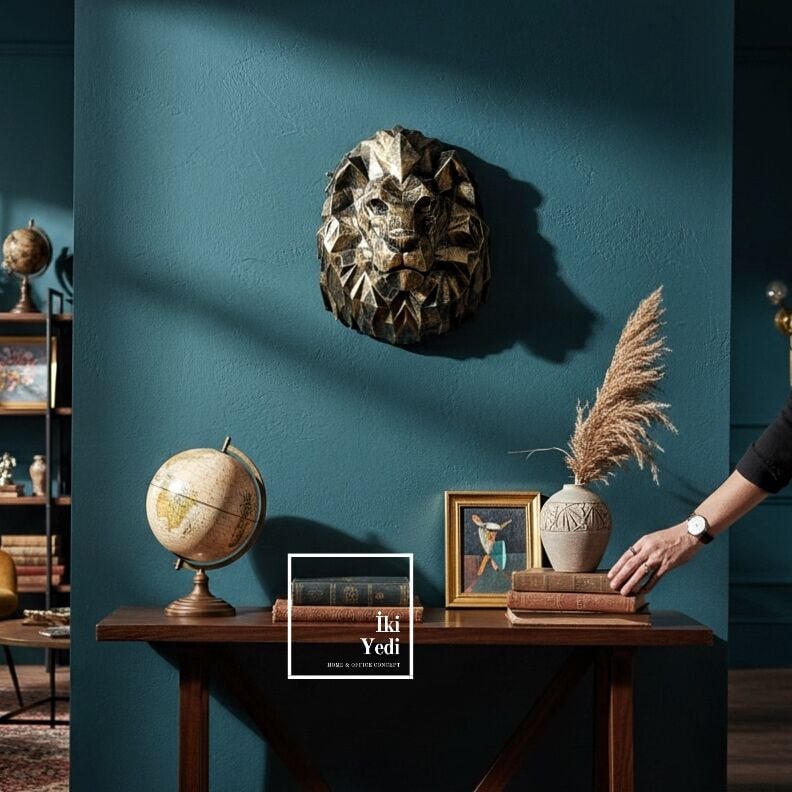 Leonardis Geometrik Aslan Duvar Dekoru Antik Altın & Siyah 33 cm Duvar Asma Hayvan Kafası Heykeli