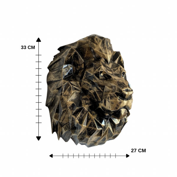 Leonardis Geometrik Aslan Duvar Dekoru Antik Altın & Siyah 33 cm Duvar Asma Hayvan Kafası Heykeli