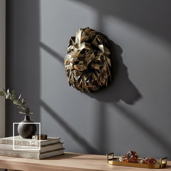 Leonardis Geometrik Aslan Duvar Dekoru Antik Altın & Siyah 33 cm Duvar Asma Hayvan Kafası Heykeli