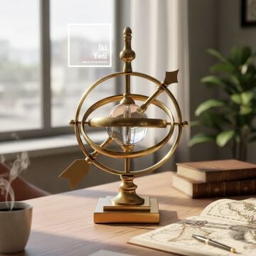 Joanne Gold Altın Renk Cam Küreli Armillary Metal Obje Dekoratif Masaüstü Aksesuar Ofis Salon Stili