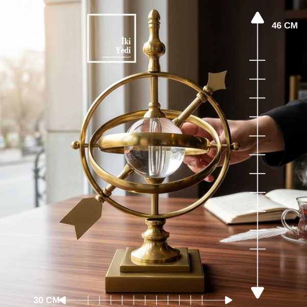 Joanne Gold Altın Renk Cam Küreli Armillary Metal Obje Dekoratif Masaüstü Aksesuar Ofis Salon Stili