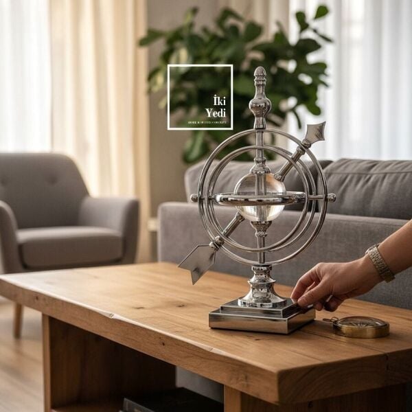 Joanne Krom Metal Armillary Cam Küre Obje, 44 cm Dekoratif Masaüstü Aksesuar, Ofis ve Salon Dekoru