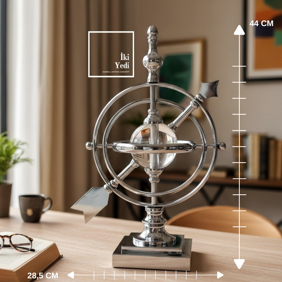 Joanne Krom Metal Armillary Cam Küre Obje, 44 cm Dekoratif Masaüstü Aksesuar, Ofis ve Salon Dekoru
