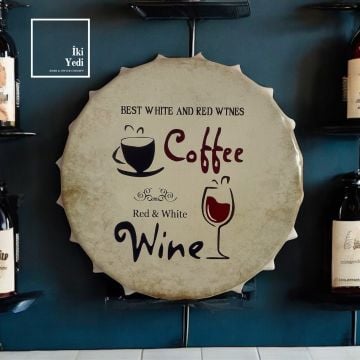 CoWi Metal Gazoz Kapağı Duvar Süsü – Kahve & Şarap Temalı Retro Dekoratif Obje Vintage Hediye