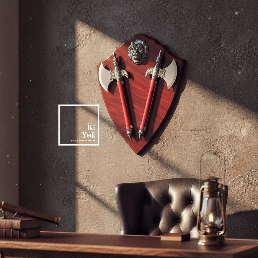 Tricasse 771 Aslan Figürlü Çift Balta Duvar Dekoru Gücün ve Otoritenin Sessiz İmzası Ofis Hediyesi