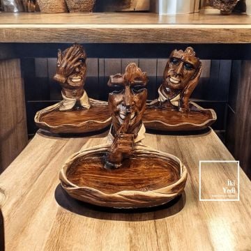 Görmedim Duymadım Bilmiyorum Dekoratif Kase Seti, Ahşap Görünümlü Ev Ofis Hediyelik Objeler