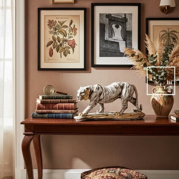 Zaya Bengal Kaplanı Güç Şimdi Masanızda Beyaz Gold Renk Yırtıcı Kaplan Heykeli Dekoratif Obje Biblo