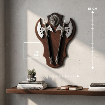 Tricasse 773 Aslan Figürlü Çift Balta Duvar Panosu Dekoru Güç Temalı Dekoratif Duvar Aksesuarı Ofis