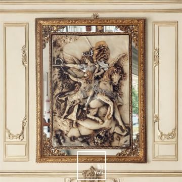 Cornelius 90 x 115 cm Aynalı Altın Varak Çerçeve 3 Boyutlu Rölyef Tablo Lüks Duvar Dekorasyonu Dev Büyük Ebat Kabartma Sanat Eseri