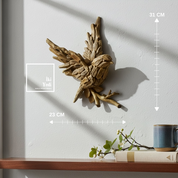Menzies 771 Daldan Kanatlanan Kuş Duvar Dekoru | Ahşap Görünümlü Sanatsal Figür, Doğal Ev Aksesuarı