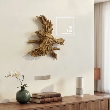 Menzies 772 Uçuş Anında Kuş Duvar Dekoru Ahşap Görünümlü Polyester Doğal Form Duvar Objesi Ev Ofis