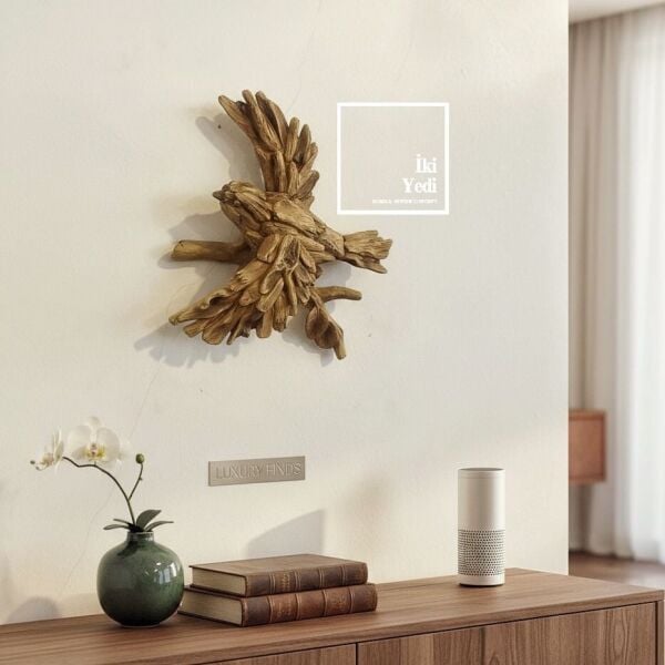 Menzies 772 Uçuş Anında Kuş Duvar Dekoru Ahşap Görünümlü Polyester Doğal Form Duvar Objesi Ev Ofis