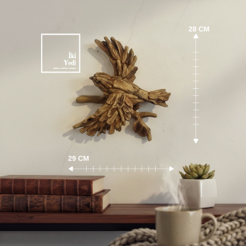 Menzies 772 Uçuş Anında Kuş Duvar Dekoru Ahşap Görünümlü Polyester Doğal Form Duvar Objesi Ev Ofis