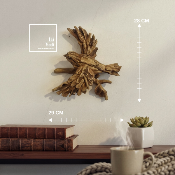 Menzies 772 Uçuş Anında Kuş Duvar Dekoru Ahşap Görünümlü Polyester Doğal Form Duvar Objesi Ev Ofis