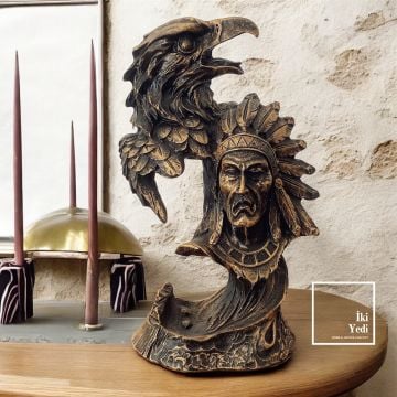 Kartal Kafası ve Kızılderili Figürü Dekoratif Obje Hediyelik Biblo Heykel Otantik Tasarım Ev Ofis