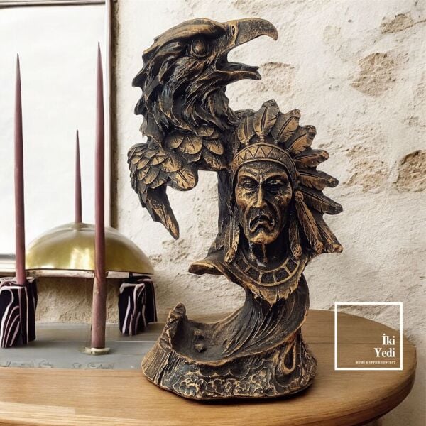 Kartal Kafası ve Kızılderili Figürü Dekoratif Obje Hediyelik Biblo Heykel Otantik Tasarım Ev Ofis