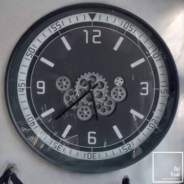 Fulham 60 cm Döner Çarklı Gri Duvar Saati, Mekanik Saat, Lüks Ev Ofis Dekoru ve Hediyelik