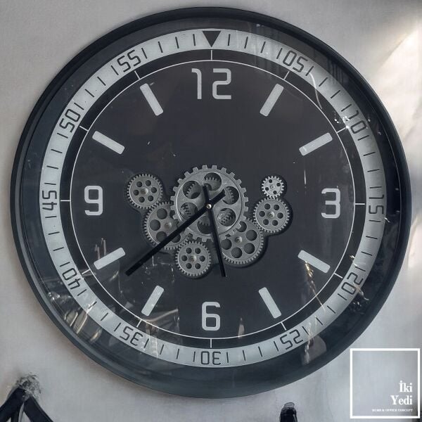 Fulham 60 cm Döner Çarklı Gri Duvar Saati, Mekanik Saat, Lüks Ev Ofis Dekoru ve Hediyelik