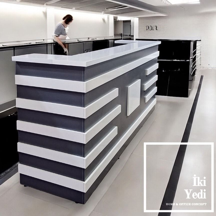 Elinor 280 cm Antrasit Gri & Beyaz Renk Karşılama Bankosu Danışma Masası Resepsiyon Desk Büyük Banko Modelleri Ofis Büro