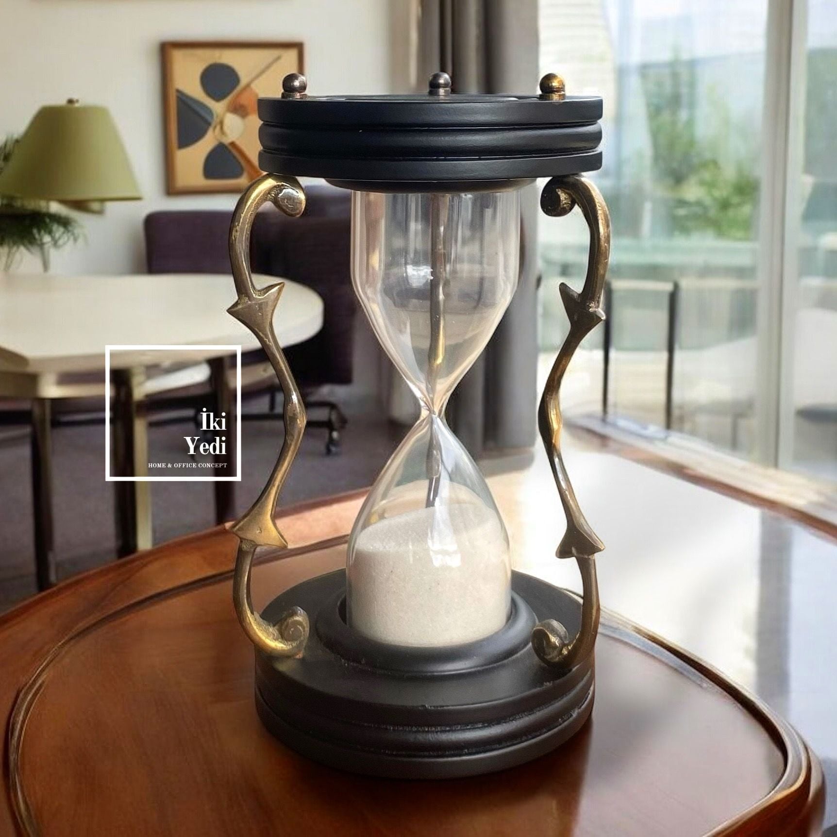 Davies Ahşap ve Pirinç Kum Saati, Lüks Dekoratif Obje, Modern Ofis Ev Masaüstü Hediyelik Aksesuar