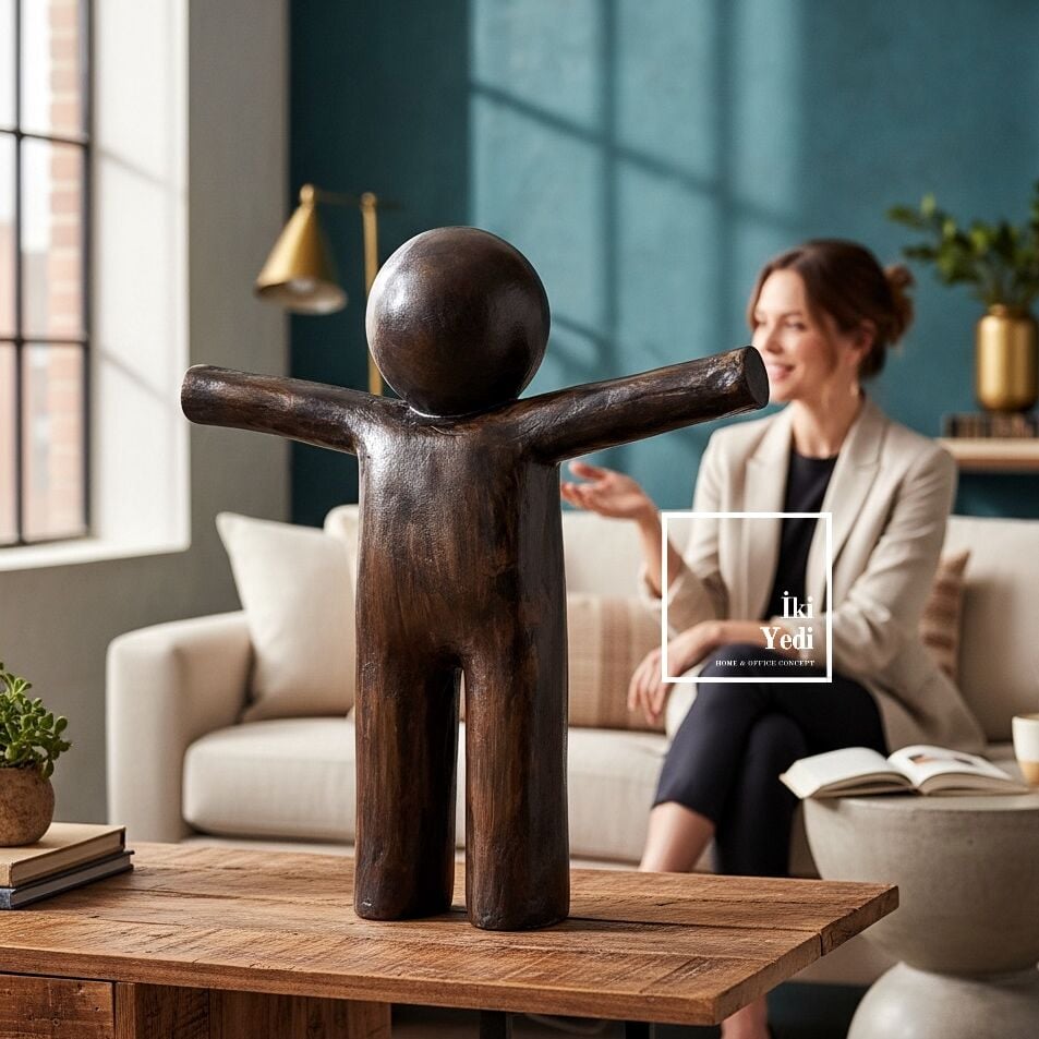 Modorso 772 Özgürlüğün Formu Ahşap Görünümlü Dekoratif Heykel Modern Salon Ev Ofis Bahçe Obje 56 cm