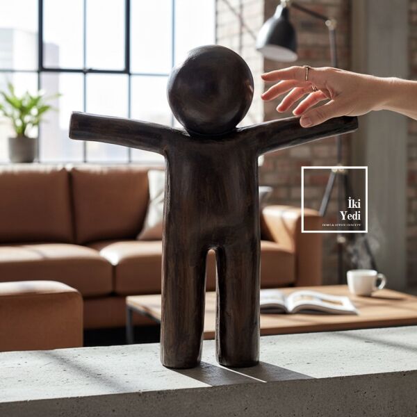 Modorso 772 Özgürlüğün Formu Ahşap Görünümlü Dekoratif Heykel Modern Salon Ev Ofis Bahçe Obje 56 cm
