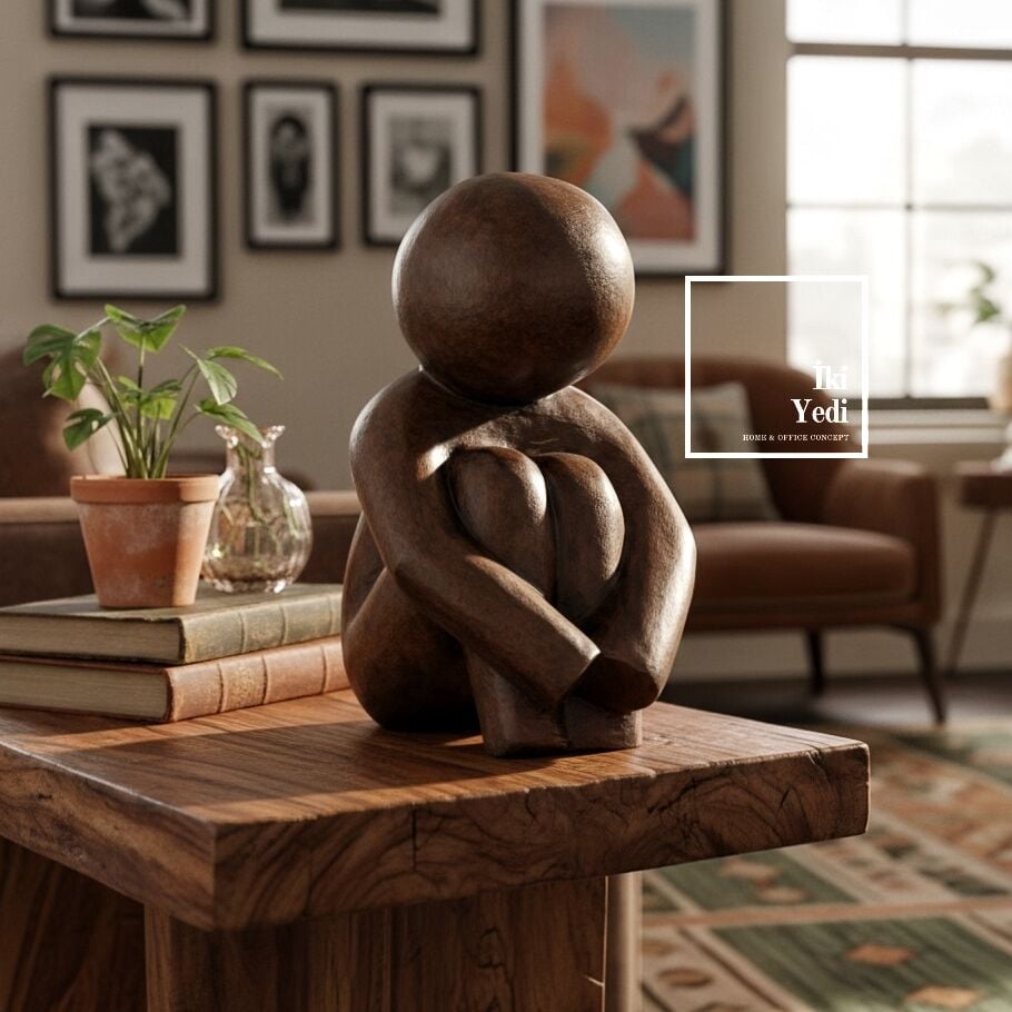 Modorso 773 Ahşap Görünümlü İçsel Sessizlik Figürü Modern Dekoratif Heykel Salon Ofis Objeler