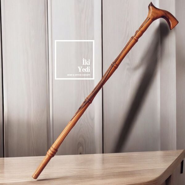 Luther 77-2 Boğumlu Ceviz Ahşap Baston – 91 cm Parlak Cilalı El Yapımı Antika Tarzı Baston