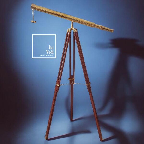 Rosina Tripod Ahşap Ayaklı Büyük Antika Teleskop Ev Ofis Dekorasyonu Lüks Hediyelik Dekoratif İthal Pirinç Teleskop