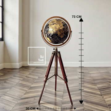 Chambers Ayaklı Dünya Küresi Siyah Gold 73 cm Dekoratif Ayaklı Küre Ofis Salon Aksesuar Lüks Hediye
