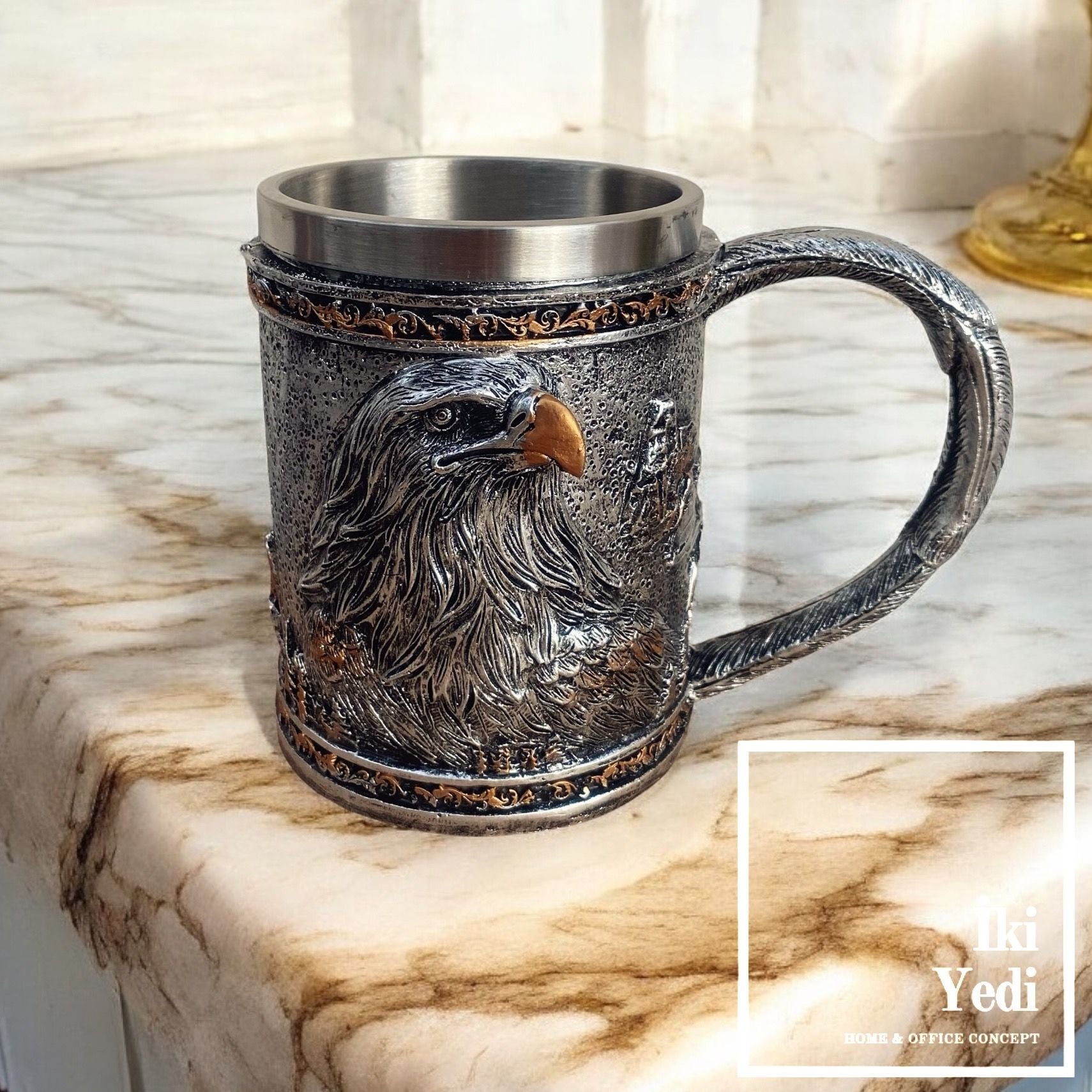 Eagle Paslanmaz Çelik Kabartmalı Kartal Figür Kupa Bardak Lüks Hediyelik Objeler Dekoratif İçecek Aksesuarlar