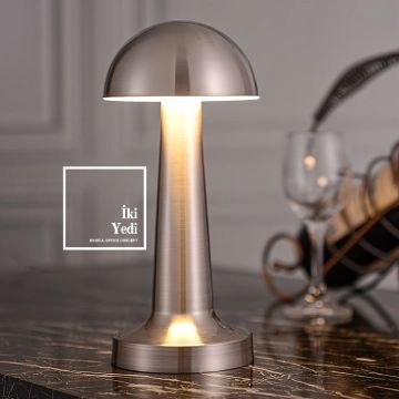 Herbert 77-1 Metal Krom Ledli Şarjlı Masa Lambası Dokunmatik 3 Renkli Şarj Edilebilir Abajur Ev Ofis Büro Hediyelik Obje