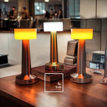 Herbert 77-2 Şarjlı Dokunmatik Masa Lambası, 3 Kademeli Işık, USB Girişli Metal Ofis Hediyesi