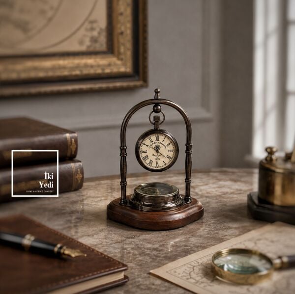 Victoria London 1876 Pusulalı Pirinç Masa Saati Vintage Retro Masaüstü Dekorasyon Hediye Aksesuar