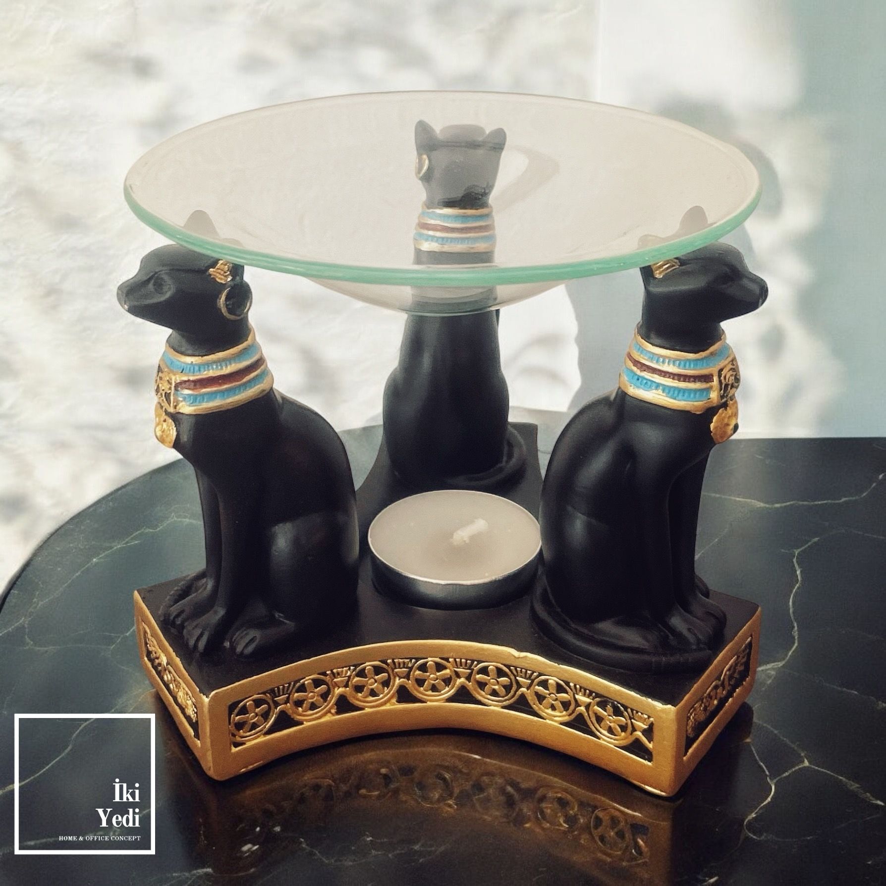 Triple Bastet Antik Mısır Mitolojisi 3 Kedi Buhurdanlık Aromaterapi Tütsü Mum Çeşitleri Dekoratif Objeler Hediyelik Eşyalar