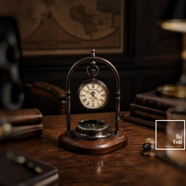 Victoria London 1876 Pusulalı Pirinç Masa Saati Vintage Retro Masaüstü Dekorasyon Hediye Aksesuar